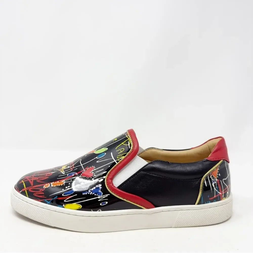 Christian Louboutin Masteralta Loubitag Patent Slip On Sneakers Womens Size 37.5